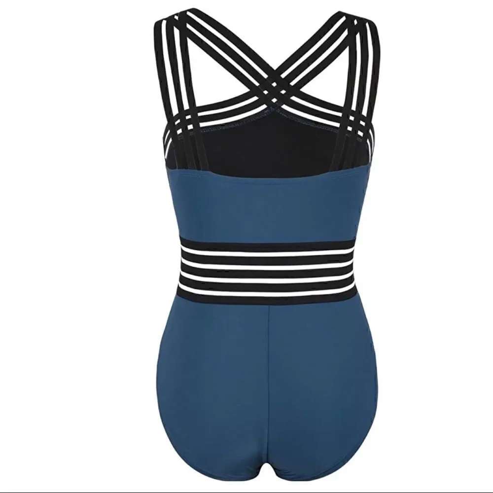 New! Hilor Criss Cross One Piece Bathing Suit Sz M